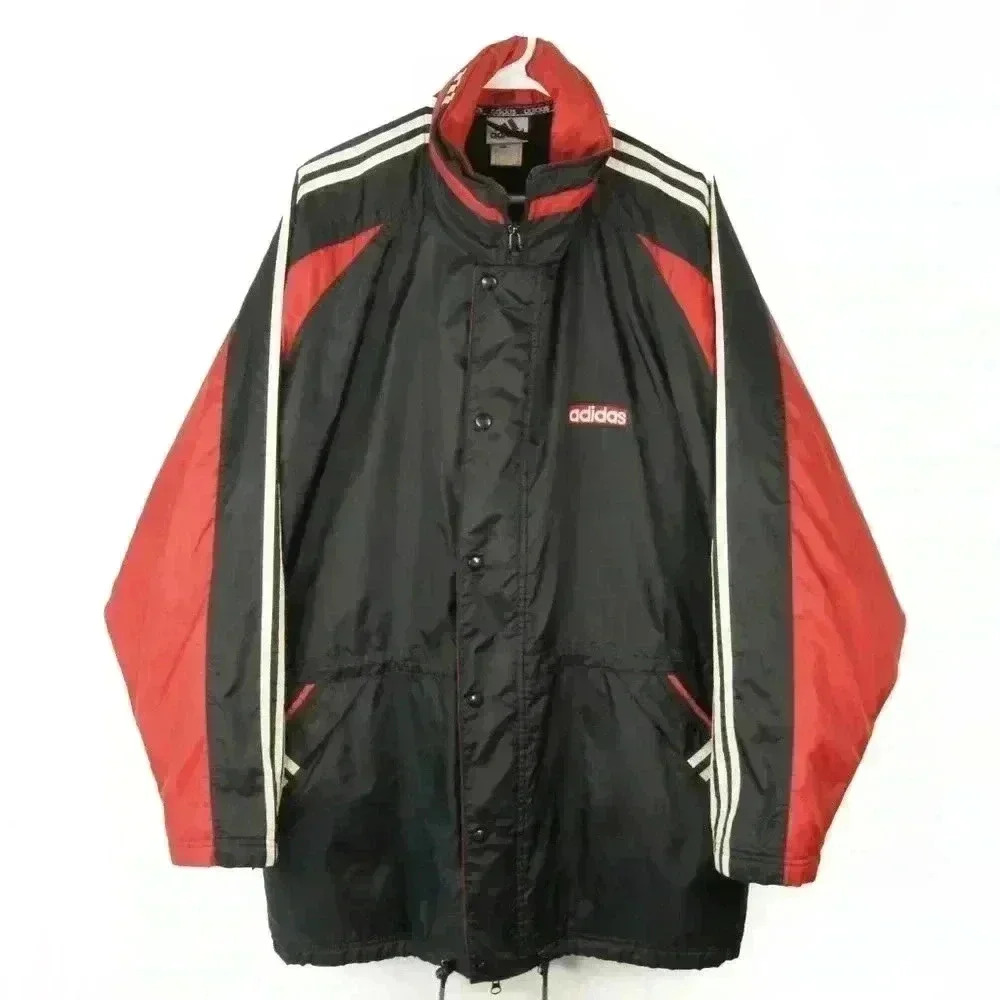 Vintage 90s Adidas Olympia Black Red White Stripe Coat Jacket